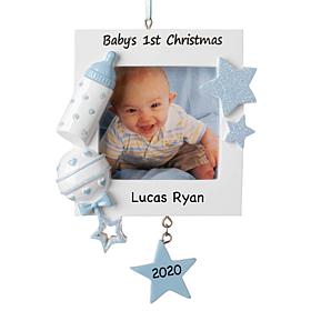 Baby Boy's 1st Christmas Personalized Frame Ornament