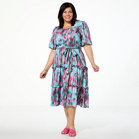 Badgley Mischka Macie Short-Sleeve Tiered Dress