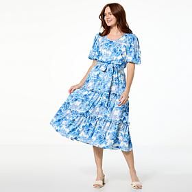 Badgley Mischka Macie Short-Sleeve Tiered Dress