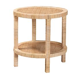 bali & pari Bella Mahogany Wood and Natural Rattan 2-Tier End Table