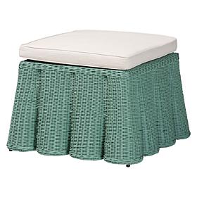 bali and pari Palm Scallop Ottoman with Woven Rattan and Plush Cushion