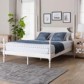 Baxton Studio Caliana Bobbin King Four Poster Wood Platform Bed -Brown