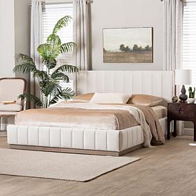 Baxton Studio Granger Velvet Platform Bed - White Queen