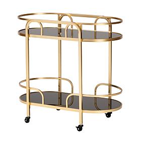 Baxton Studio Leighton Contemporary Metal and Glass 2 Tier Wine Cart