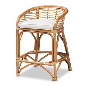 Baxton Studio Maverick Modern Upholstered and Rattan Counter Stool