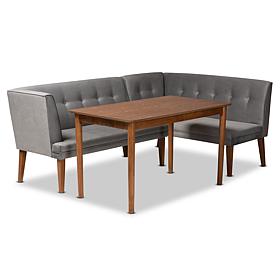 Baxton Studio Stewart Mid-Century Upholstered 3-Piece Dining Nook Set
