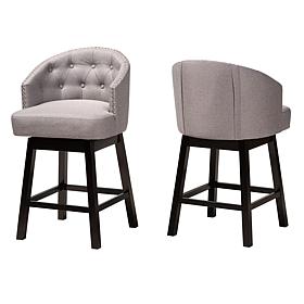 Baxton Studio Theron Fabric and Wood 2-Piece Counter Stool Set