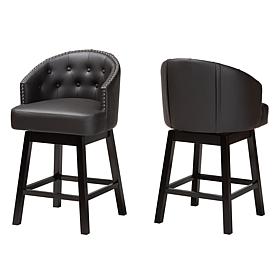 Baxton Studio Theron Faux Leather and Wood 2-Piece Counter Stool Set