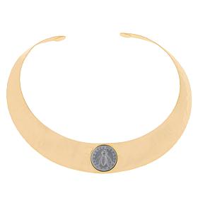 Bellezza 15" Bee Lira Coin Bronze Hammered Collar Necklace