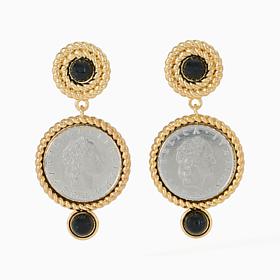 Bellezza Bronze Lira Coin & Black Onyx Dangle Earrings