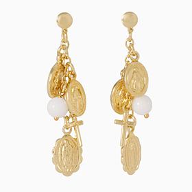 Bellezza Bronze Religious Charm Motif & Stone Dangle Earrings