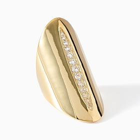 Bellezza Bronze Sculpted Shield Ring with White Topaz