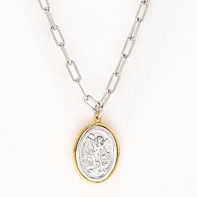 Bellezza Bronze St. Michael Round Pendant Drop 18" Chain Necklace