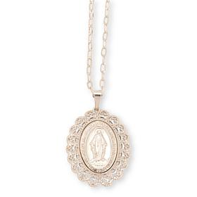 Bellezza Bronze Virgin Mary Lace Frame Oval Pendant with Chain 