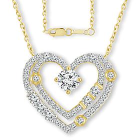 Bright Halo Lab Grown Diamonds 14K Gold 1ctw Double Heart Necklace