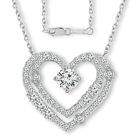 Bright Halo Lab Grown Diamonds 14K Gold 1ctw Double Heart Necklace