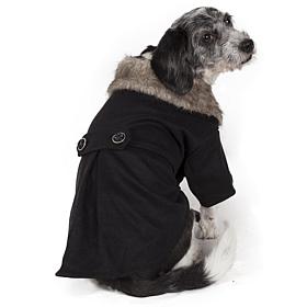 Buttoned Coast-Guard Fashion Faux-Fur Collared Wool Pet Coat
