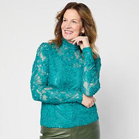 C Wonder Chiffon Lace Top with 3D Floral Appliqué