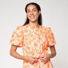 C. Wonder Embroidered Cutwork Puff-Sleeve Top