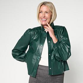 C Wonder Faux Leather Puff Sleeve Cropped Jacket