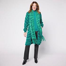 C Wonder Jacquard Knit Coatigan Topper with Scarf