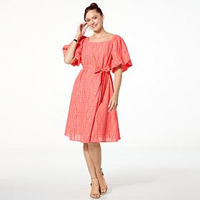 C Wonder On/Off Shoulder Eyelet Dress