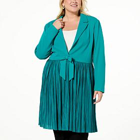 C Wonder Runway Collection Scuba Knit Pleated Duster Length Topper