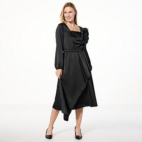 C Wonder Textured Satin Floral Ruffle Dress