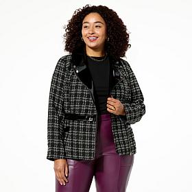 C Wonder Tweed and Faux Leather Moto Jacket