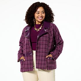 C Wonder Tweed and Faux Leather Moto Jacket