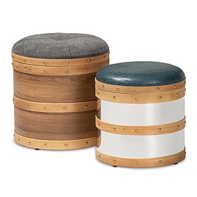 Caleb Fabric and Faux Leather Upholstered 2-Piece Storage Ottoman Set