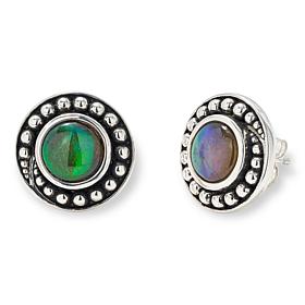 Canadian Ammolite Gems 6mm Round Green Ammolite Triplet Stud Earrings