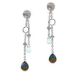 Canadian Ammolite Gems Ammolite and Blue Topaz Dangle Drop Earrings