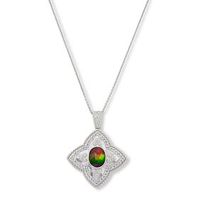 Canadian Ammolite Gems Ammolite and White Topaz Flower Pendant 