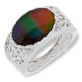 Canadian Ammolite Gems Sterling Silver Ammolite Filigree Band Ring