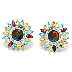 Canadian Ammolite Gems Sterling Silver Multigemstone Flower Earrings