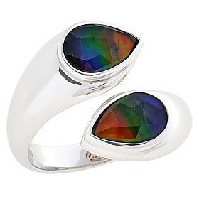 Canadian Ammolite Gems Sterling Silver Pear Ammolite Bypass Ring
