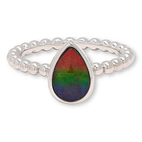 Canadian Ammolite Gems Sterling Silver Teardrop Ammolite Ring