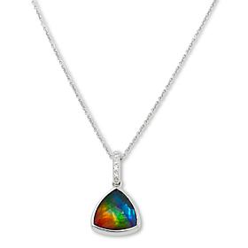 Canadian Ammolite Gems Trilliant-Cut Ammolite and White Topaz Pendant