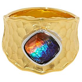 Canadian Ammolite Triplet Hammered Wavy Band Ring