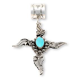 Chaco Canyon Campitos Turquoise Leaf-Design Cross Pendant