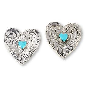 Chaco Canyon Etched Campitos Turquoise Heart-Shaped Stud Earrings