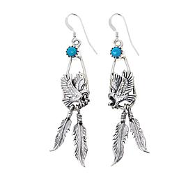 Chaco Canyon Sleeping Beauty Turquoise Eagle and Feather Earrings