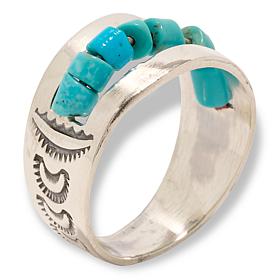 Chaco Canyon Sleeping Beauty Turquoise Engraved Beaded Band Ring