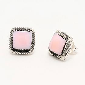 Chaco Canyon Sterling Silver Pink Conch Shell Square Stud Earrings
