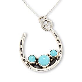 Chaco Canyon Sterling Silver Turquoise Horseshoe Pendant with Chain