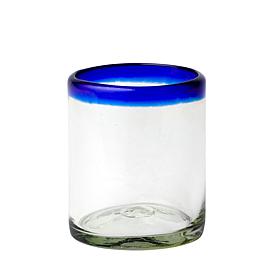 Cobalt Rim DOF Handblown Mexican Glass - Set of 6