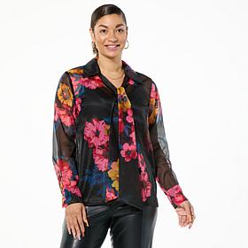 Colleen Lopez Button Front Chiffon Blouse with Tie Neck