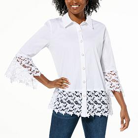 Colleen Lopez Button-Front Tunic with Lace Detail