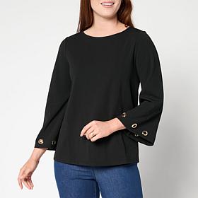 Colleen Lopez Crepe Knit Top with Grommets